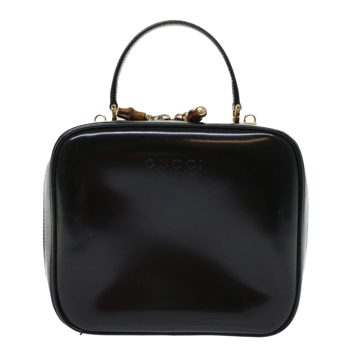 GUCCI Bamboo Vanity Cosmetic Pouch Patent leather Black  bs6279