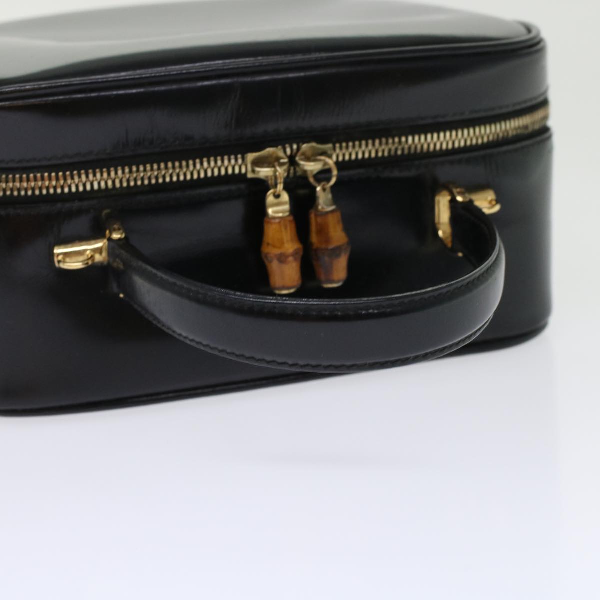 GUCCI Bamboo Vanity Cosmetic Pouch Patent leather Black  bs6279