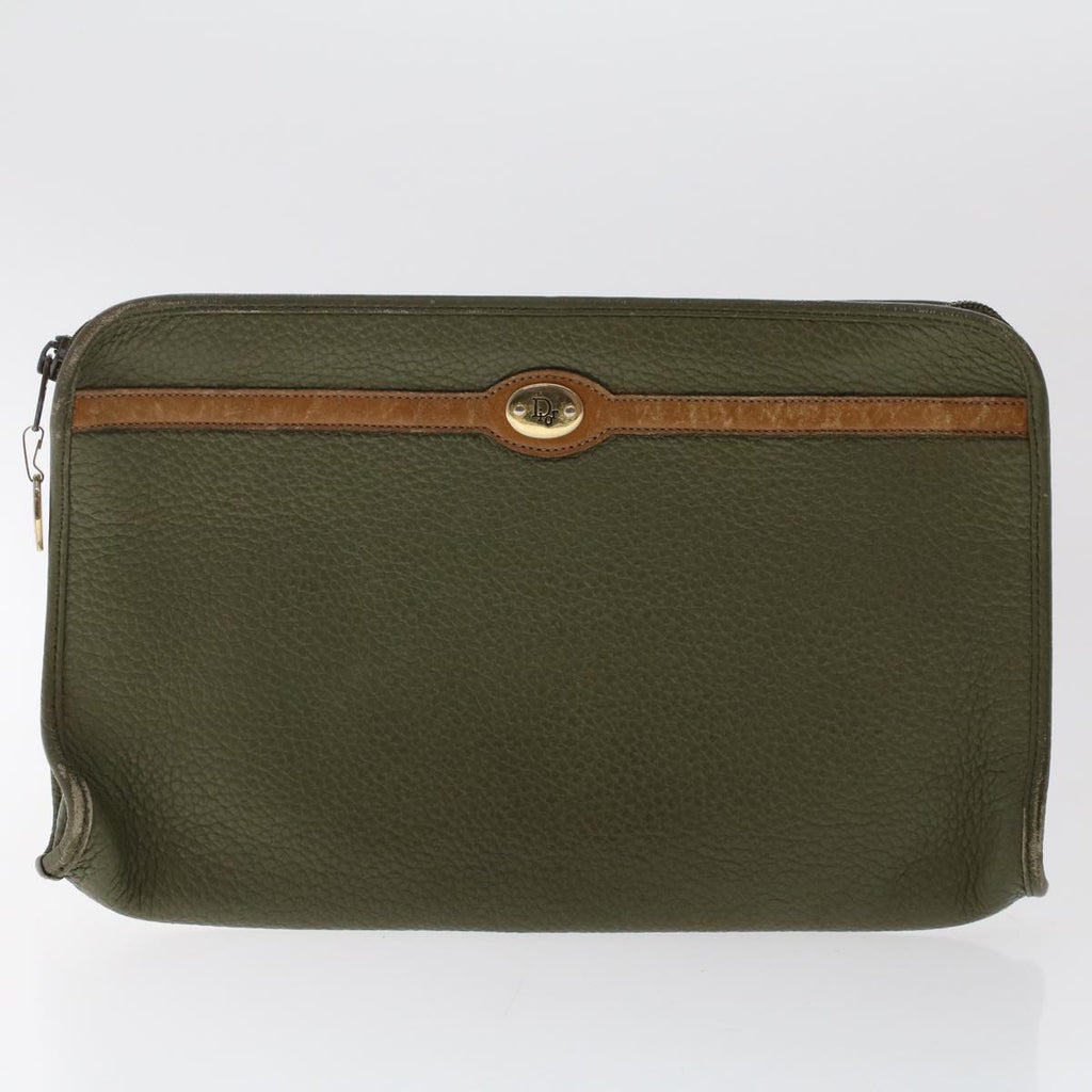 CHRISTIAN DIOR Shoulder Clutch Bag Leather 2Set Khaki Brown  bs6885