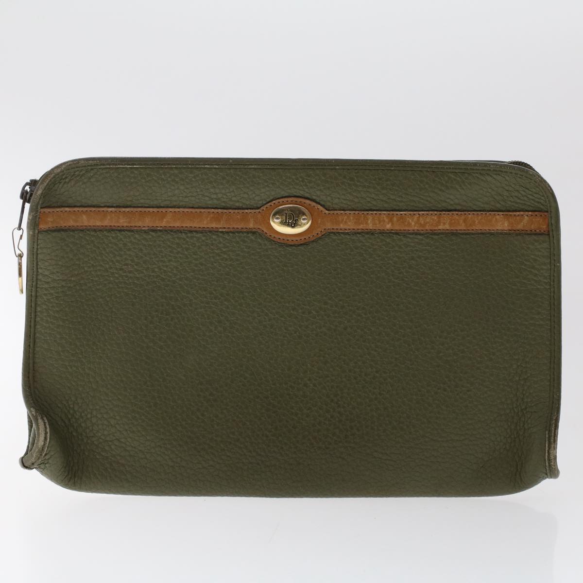 CHRISTIAN DIOR Shoulder Clutch Bag Leather 2Set Khaki Brown  bs6885