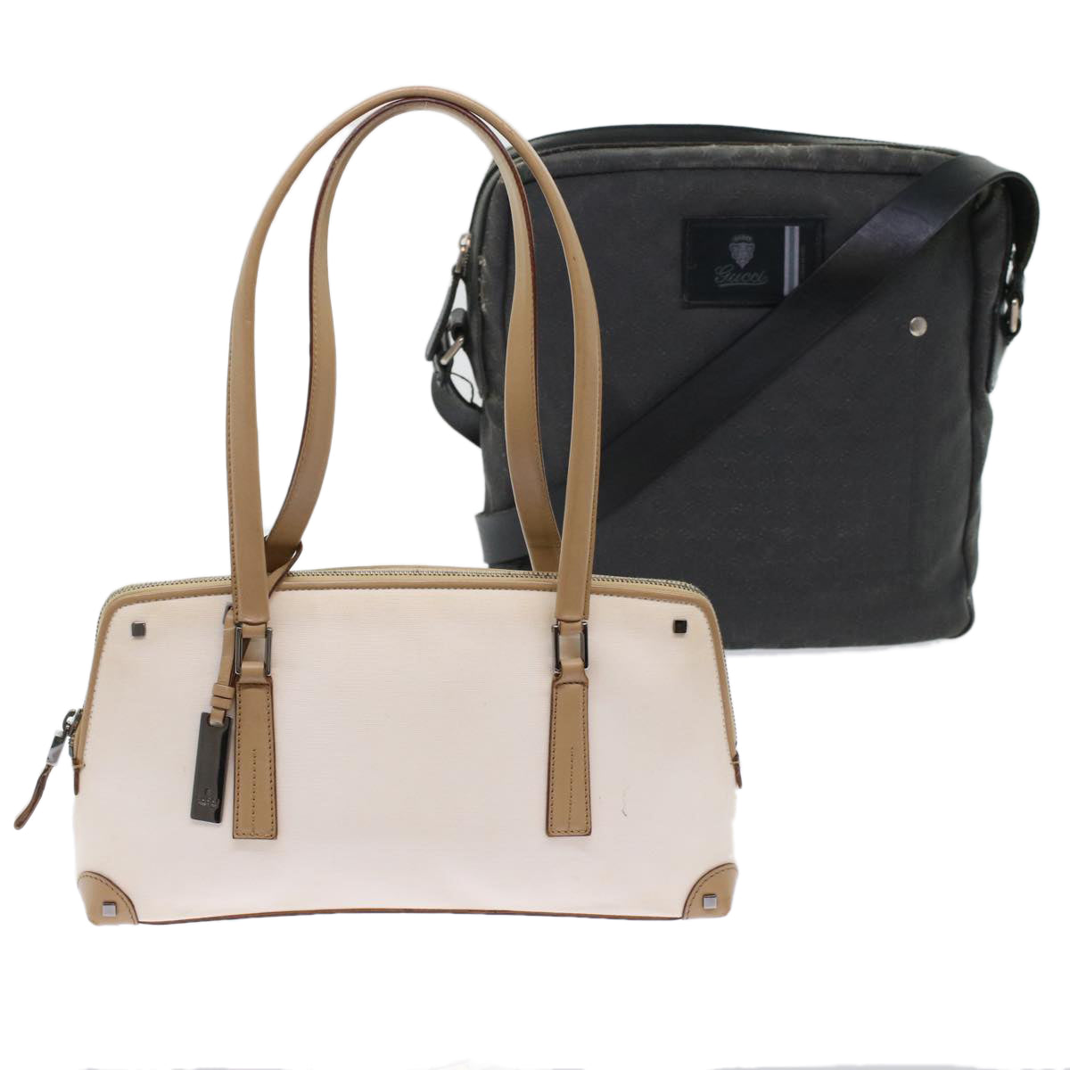GUCCI GG Canvas Shoulder Bag Coated Canvas Leather 2Set Black Beige  bs7126