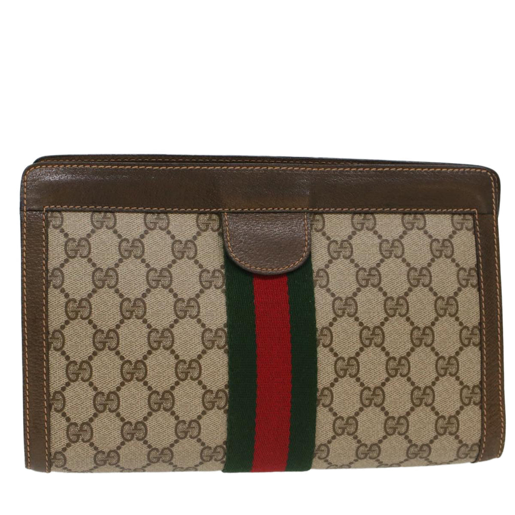 GUCCI GG Canvas Web Sherry Line Clutch Bag Beige Red Green 89.01.002  bs7231
