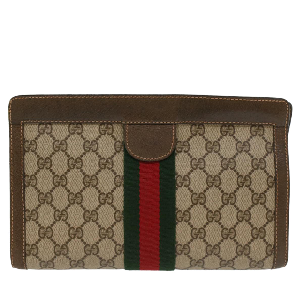 GUCCI GG Canvas Web Sherry Line Clutch Bag Beige Red Green 89.01.002  bs7231