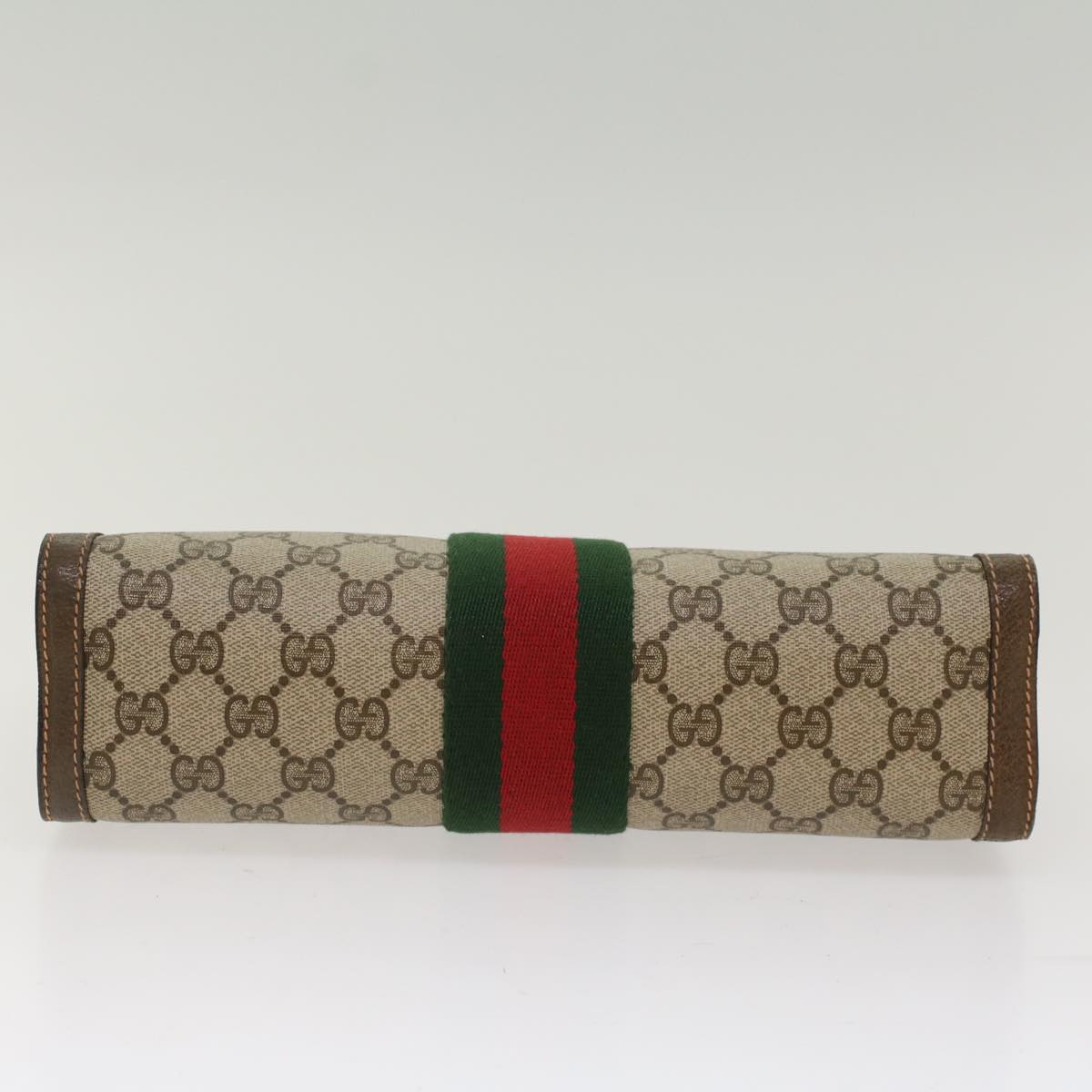 GUCCI GG Canvas Web Sherry Line Clutch Bag Beige Red Green 89.01.002  bs7231
