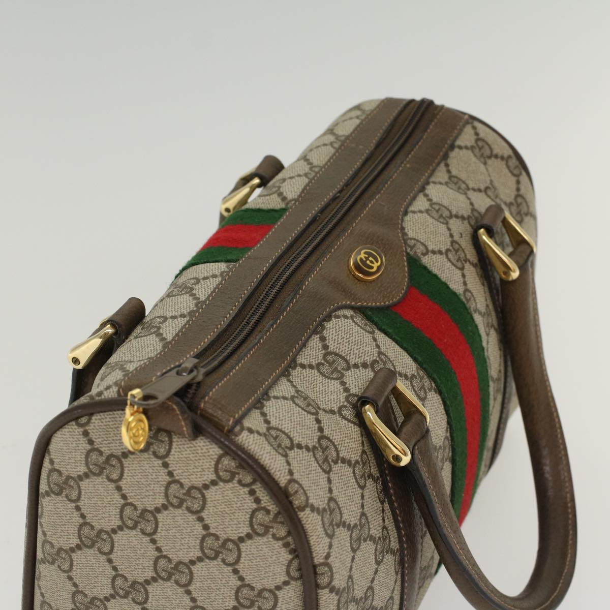 GUCCI GG Canvas Web Sherry Line Boston Bag Beige Red 3902006  bs7253