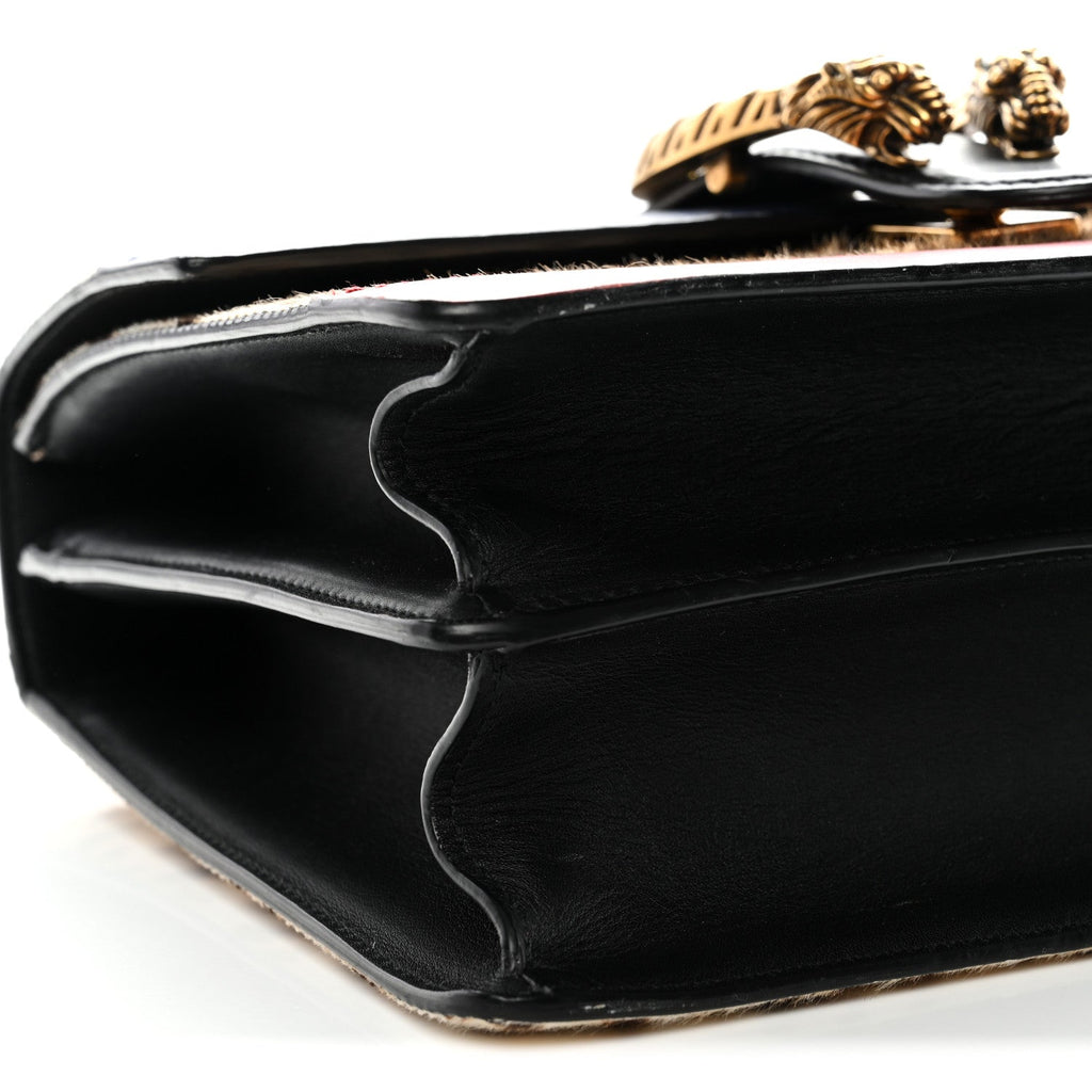 Gucci Calf Hair Calfskin Bamboo Web Leopard Print Medium Dionysus Top Handle Bag Natural Blue Agata Hibiscus Red