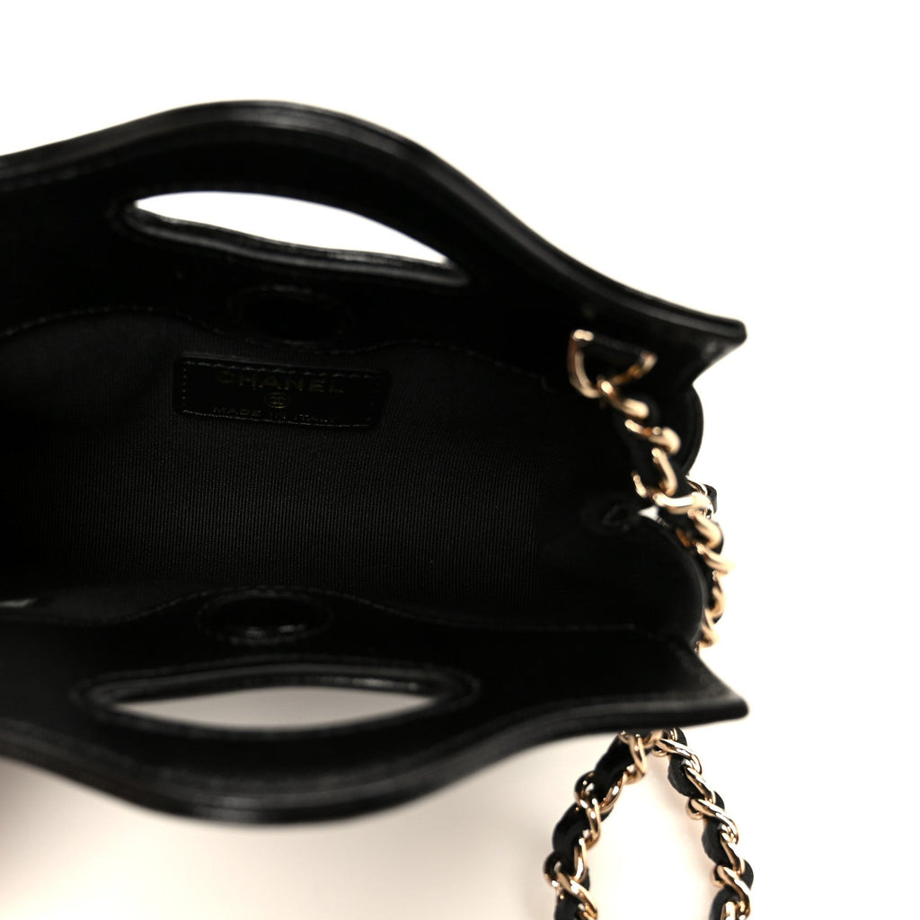 Chanel Shiny Lambskin Quilted Micro 31 Clutch With Chain Black