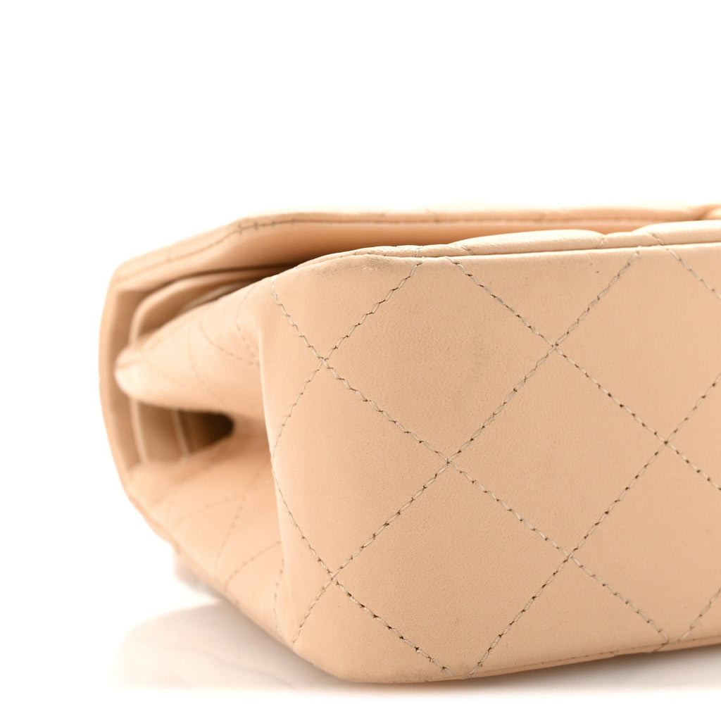 Chanel Lambskin Quilted Medium Double Flap Beige