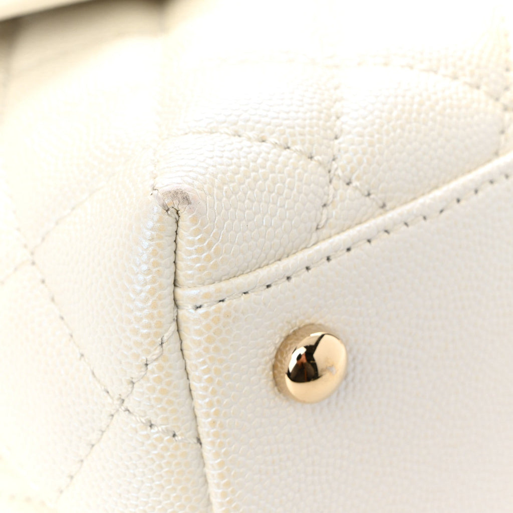 Chanel Iridescent Caviar Quilted Small Coco Handle Flap White