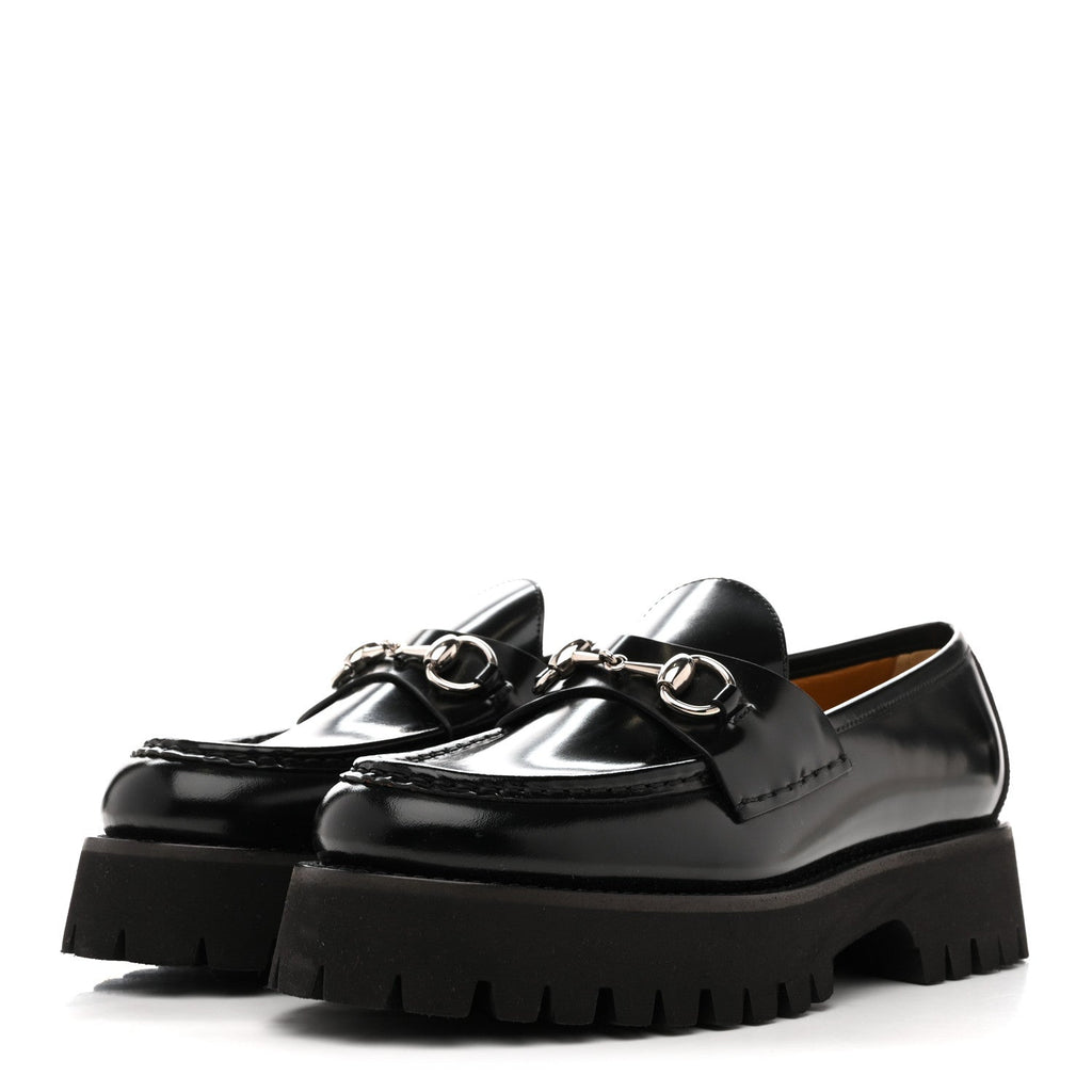 Gucci Cordovan Lux Womens Horsebit 45mm Platform Loafers 39.5 Black