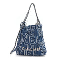 Chanel Washed Denim Logo Embroidered Mini Chanel 22 Blue