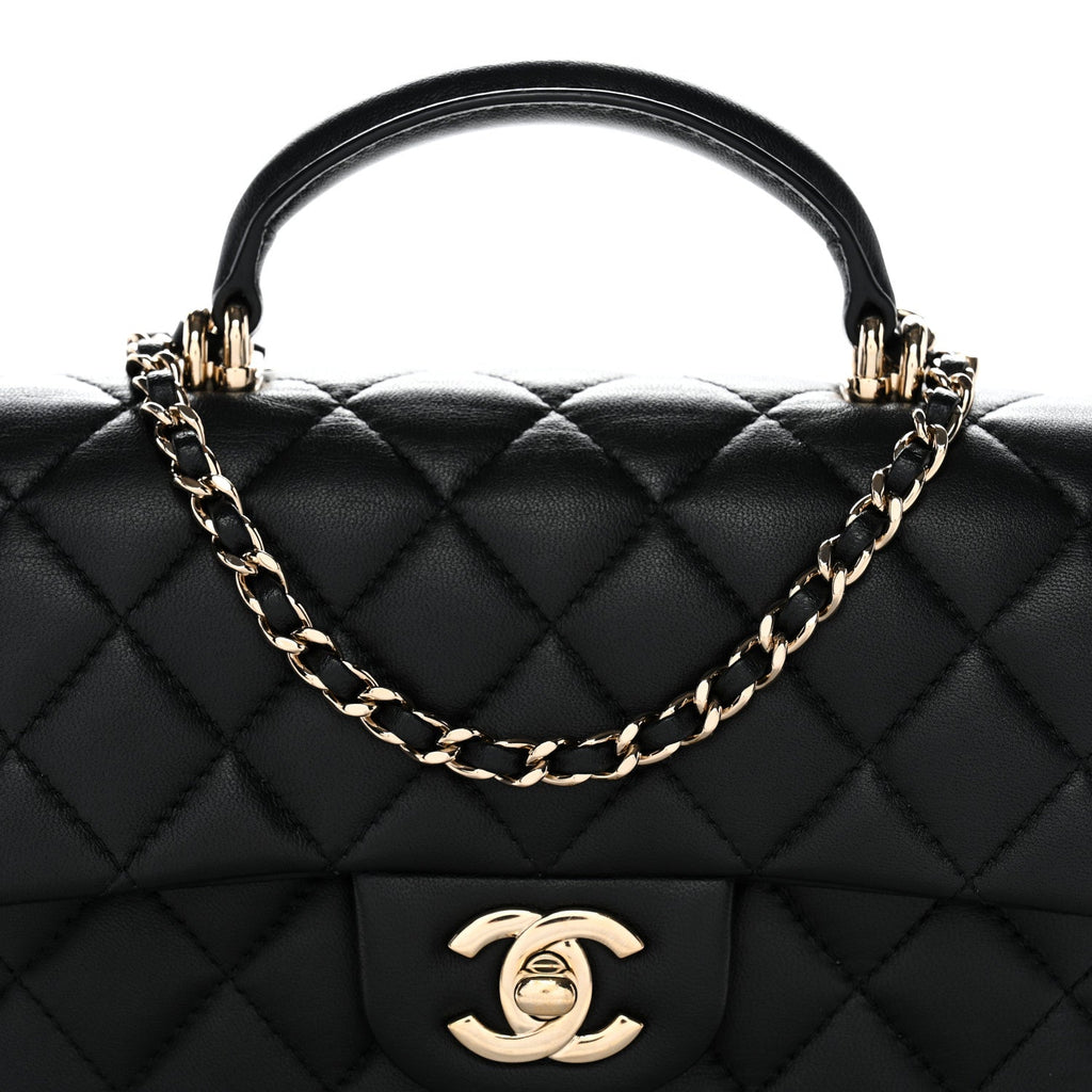 Chanel Lambskin Quilted Mini Top Handle Rectangular Flap Black