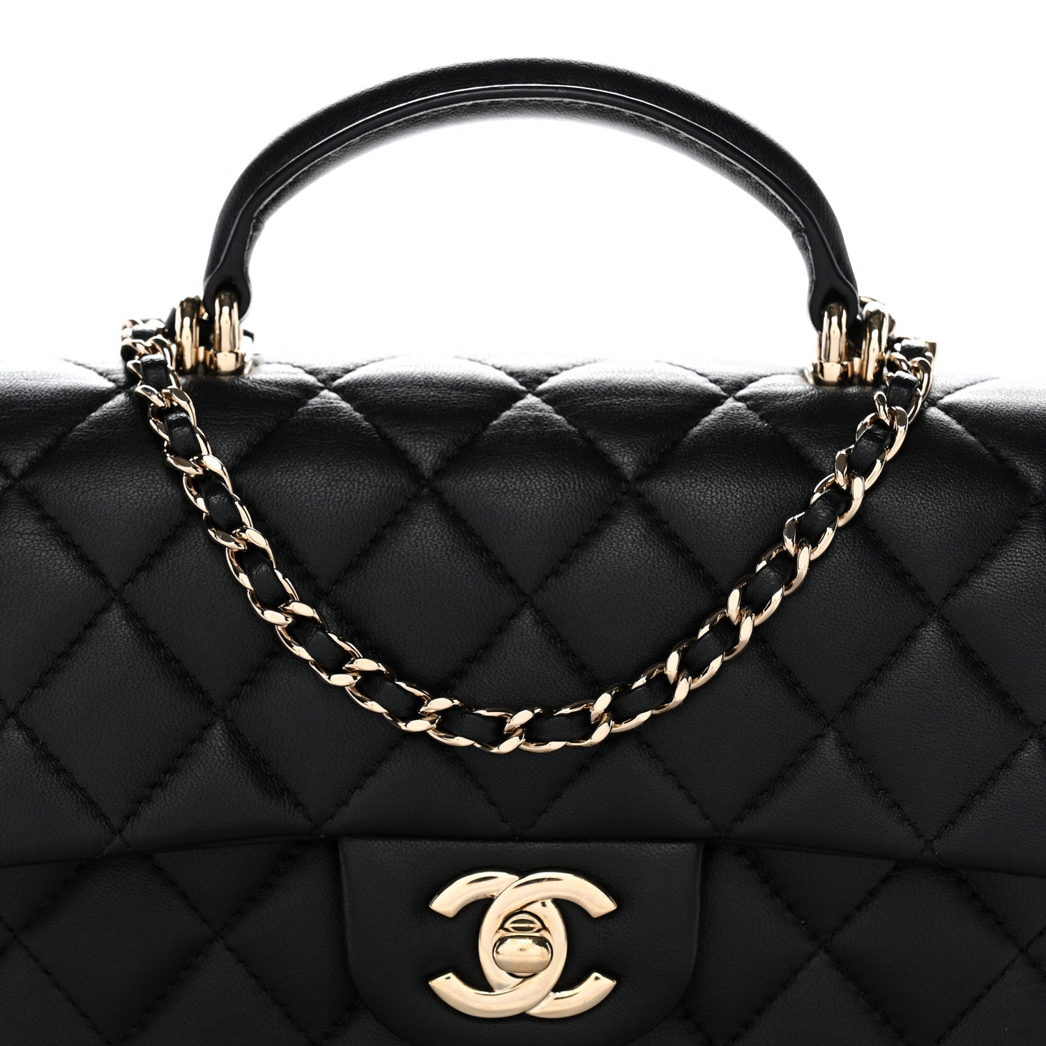 Chanel Lambskin Quilted Mini Top Handle Rectangular Flap Black