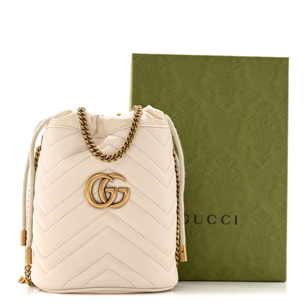 Gucci Calfskin Matelasse Mini GG Marmont 2.0 Bucket Bag White