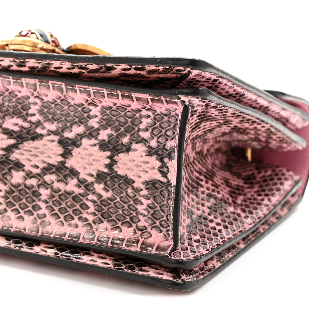 Gucci Snakeskin Sylvie Web Small Queen Margaret Top Handle Bag Pink