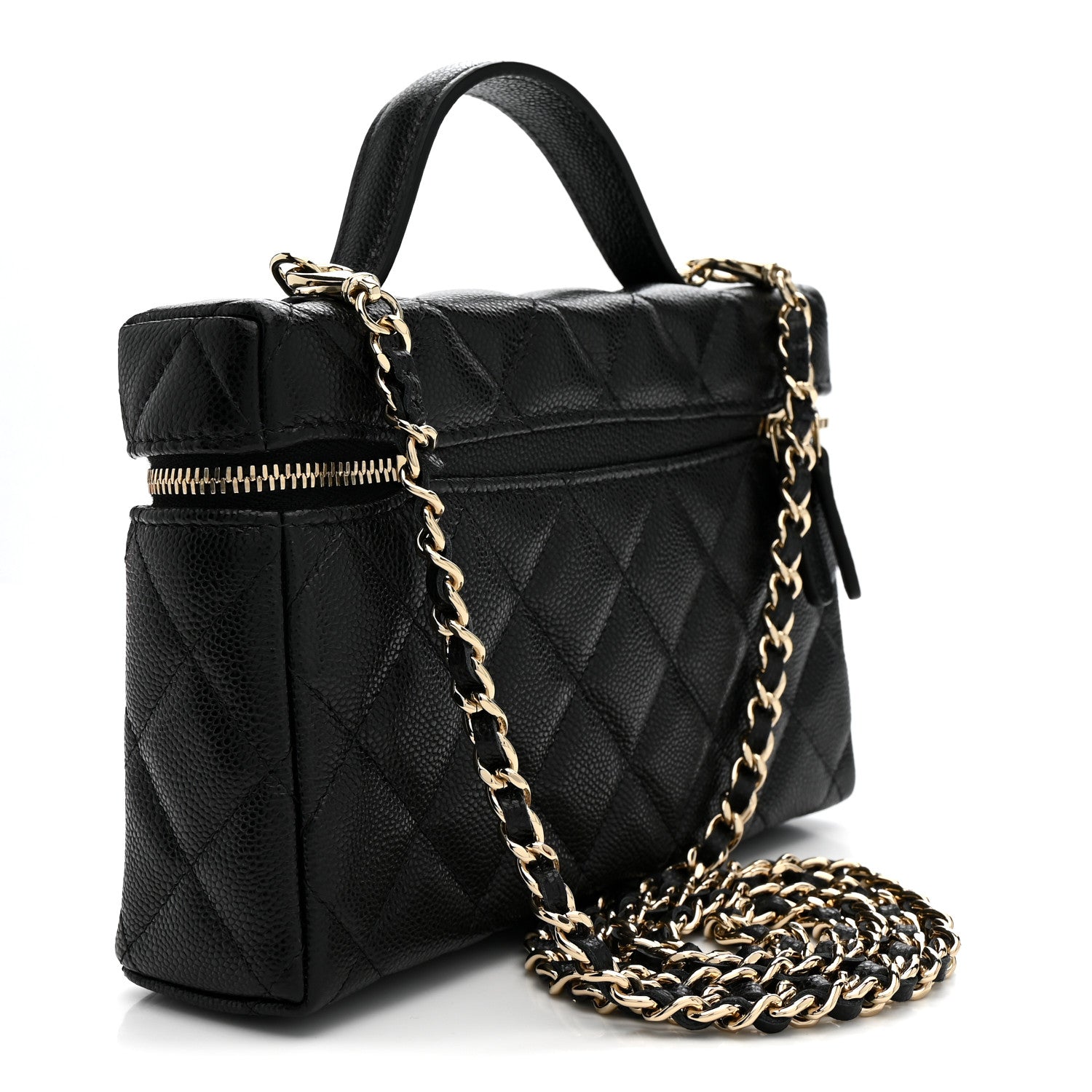 Chanel Caviar Quilted Top Handle Slim Vanity With Chain Black