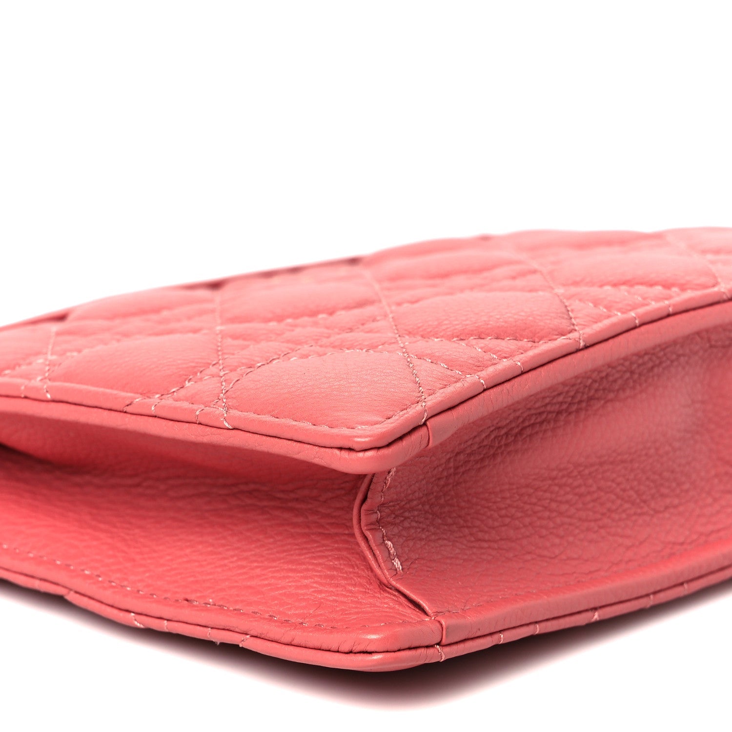 Christian Dior Calfskin Cannage Caro Zipped Pouch With Chain Coral Powder