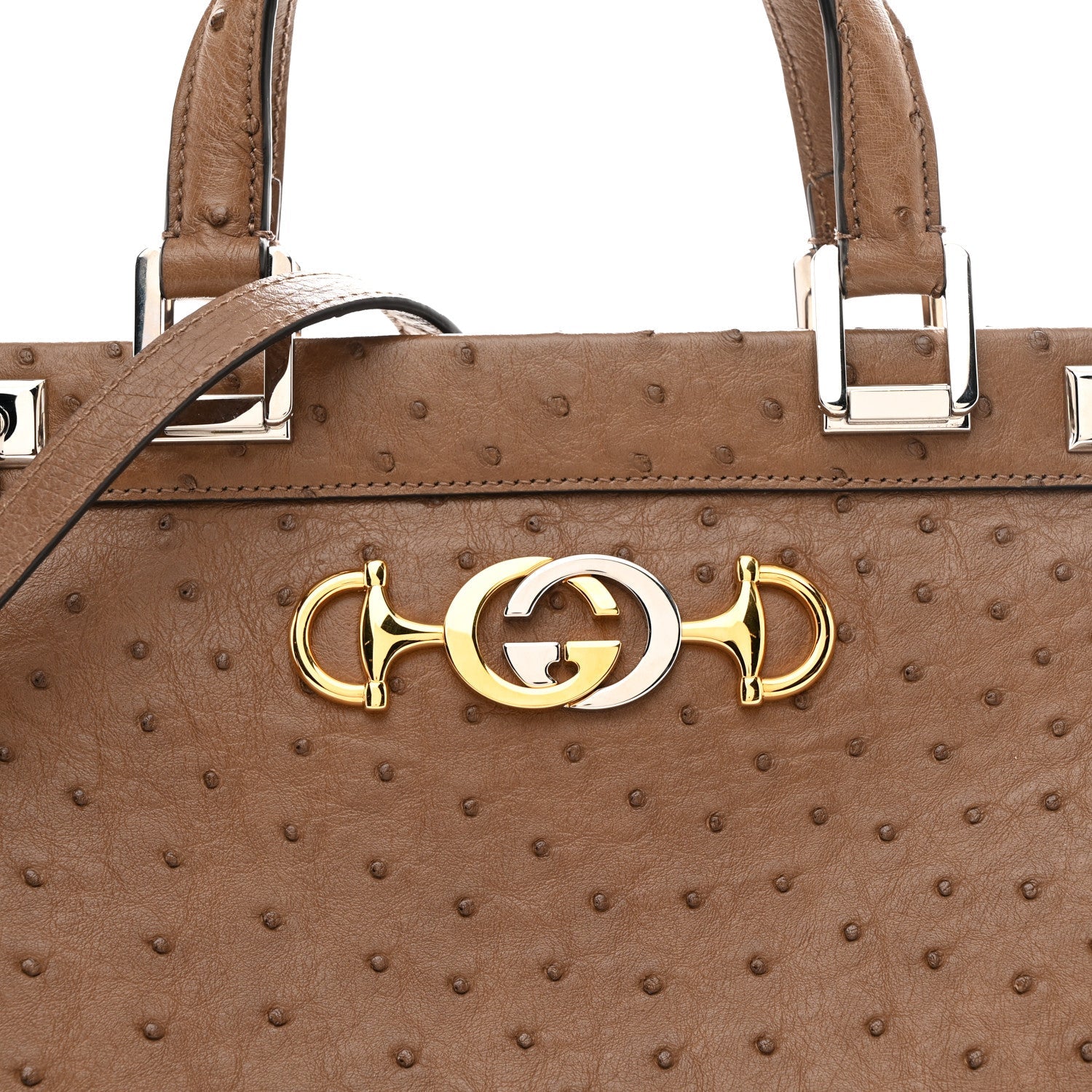 Gucci Ostrich Medium Zumi Top Handle Bag Brown