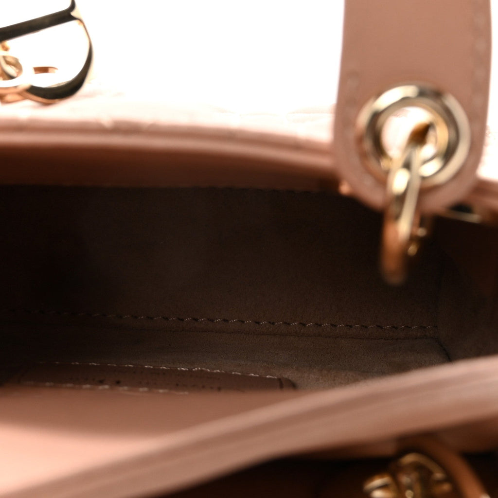 Christian Dior Lambskin Cannage Micro Lady Dior Rose Des Vents