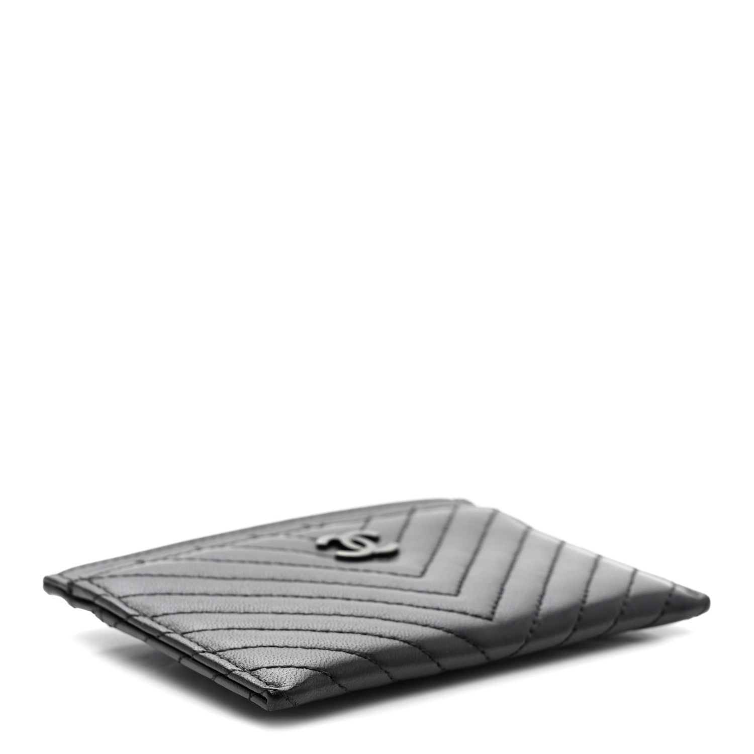 Lambskin Chevron Quilted Card Holder So Black