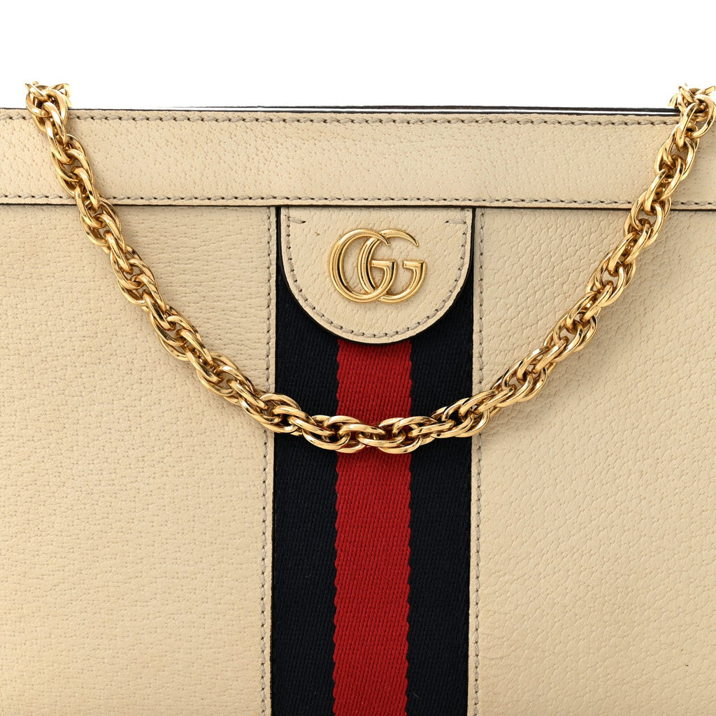 Gucci Textured Calfskin Web Small Ophidia Chain Shoulder Bag Mystic White