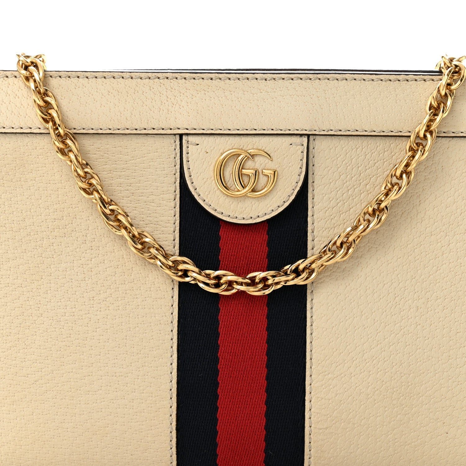 Gucci Textured Calfskin Web Small Ophidia Chain Shoulder Bag Mystic White