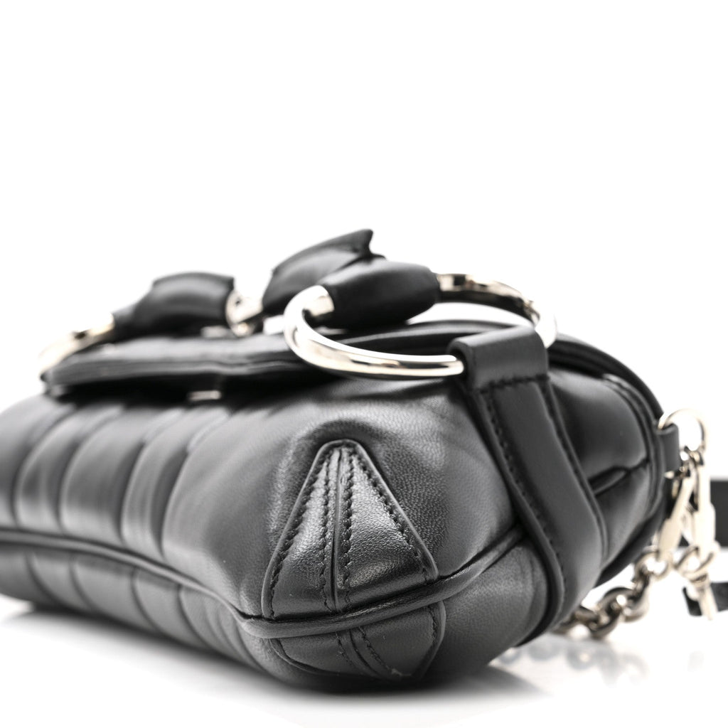 Gucci Nappa Vertical Matelasse Small Maxi Horsebit Chain Shoulder Bag Black