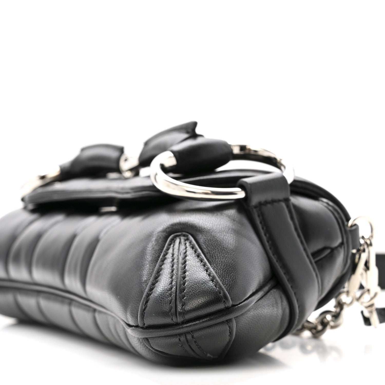 Gucci Nappa Vertical Matelasse Small Maxi Horsebit Chain Shoulder Bag Black