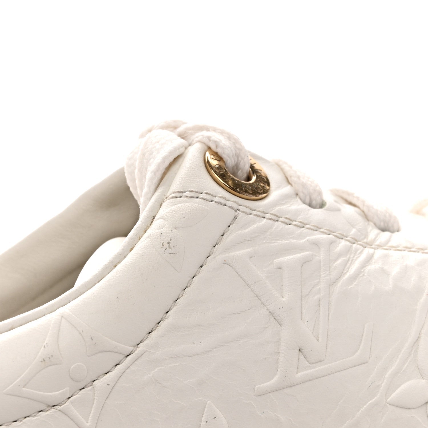 Louis Vuitton Lambskin Embossed Monogram Time Out Sneakers 35  White