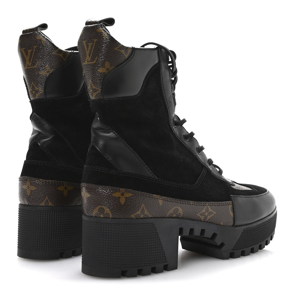 Louis Vuitton Suede Calfskin Monogram Laureate Platform Desert Boots 40.5 Black