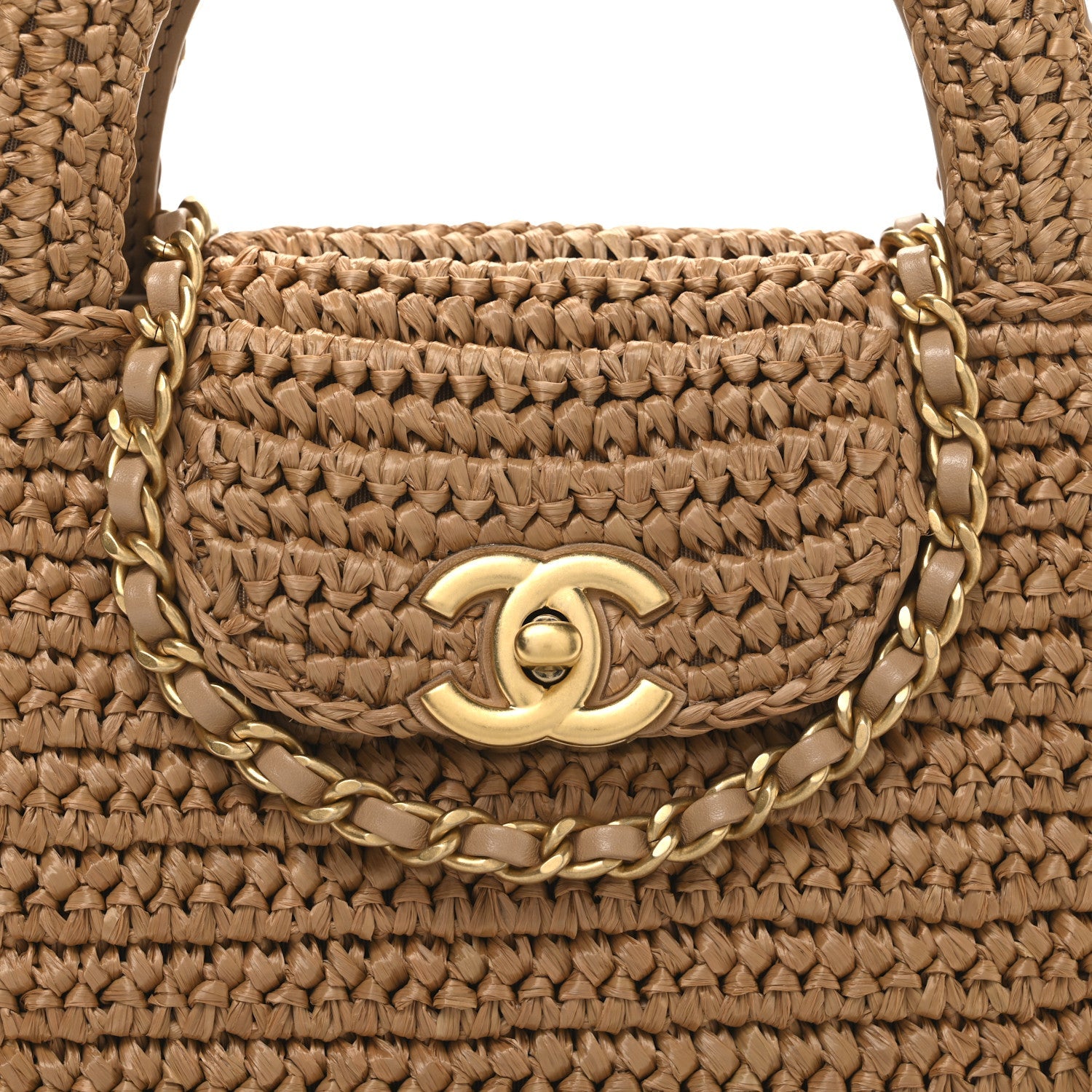 Chanel Braided Raffia Nano Kelly Flap Bag Dark Beige