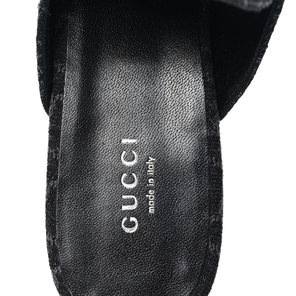 Gucci New Denim GG Malaga Kid Womens Princetown Slippers 37.5 Grey Black