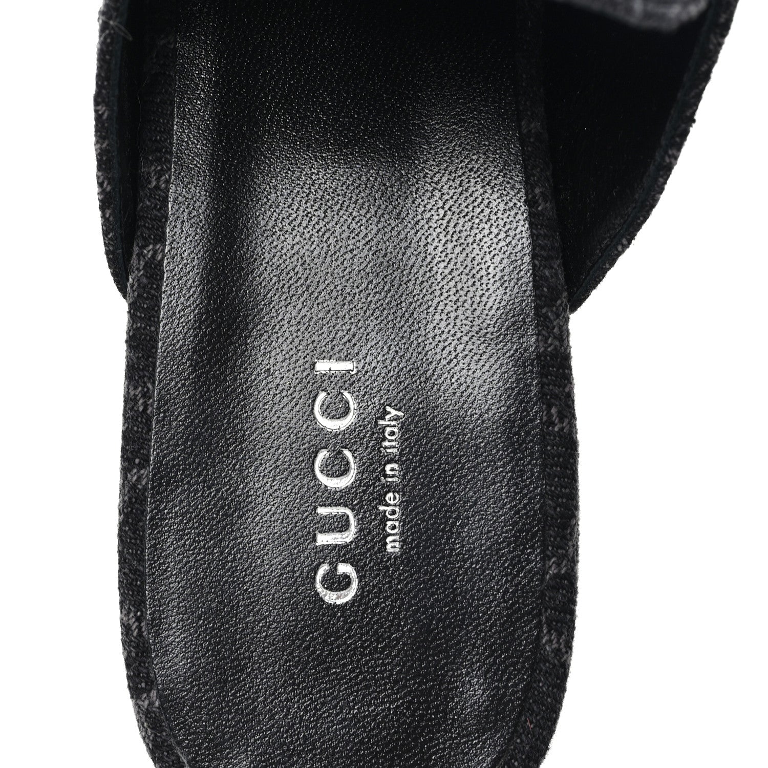 Gucci New Denim GG Malaga Kid Womens Princetown Slippers 37.5 Grey Black