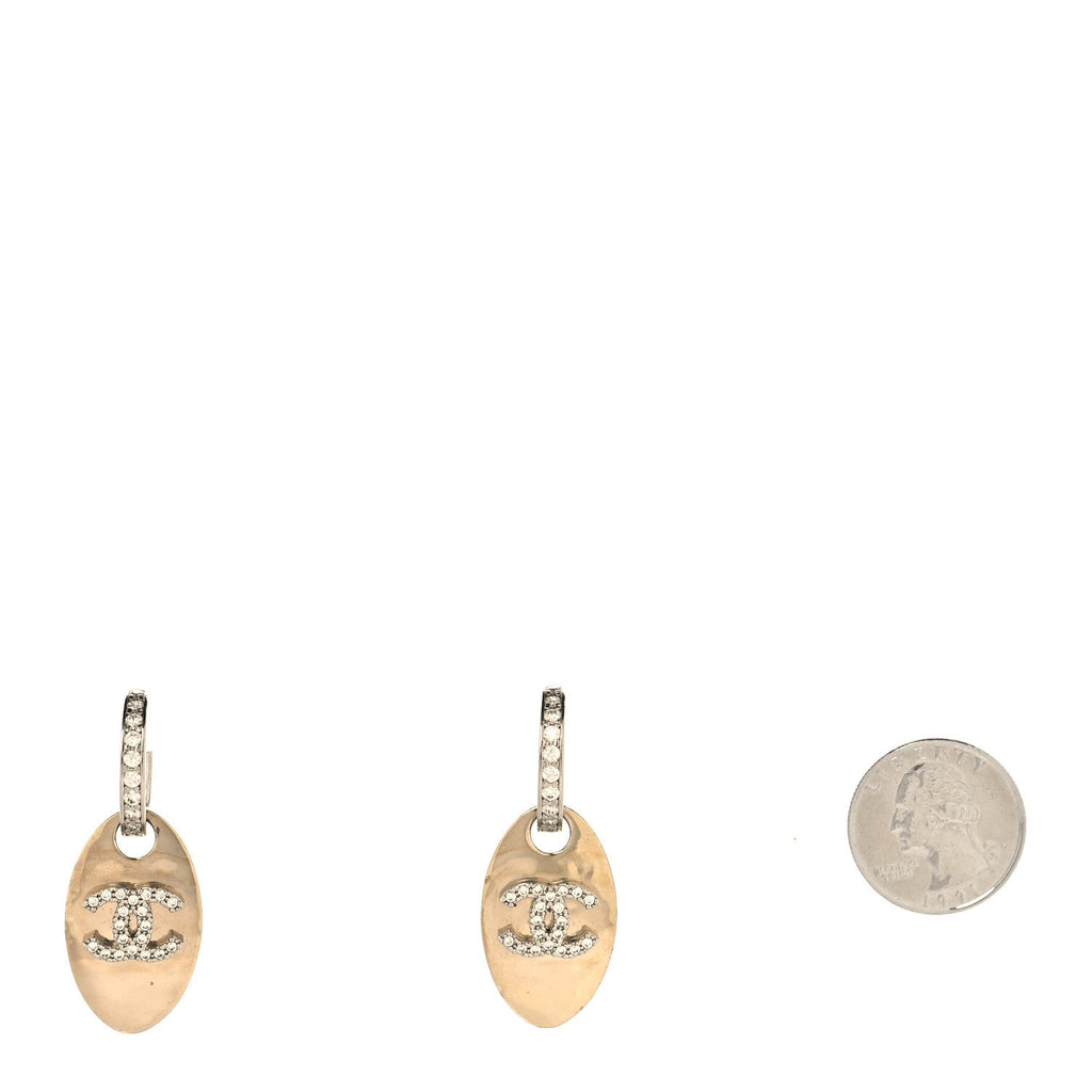 Crystal CC Tag Drop Earrings Gold