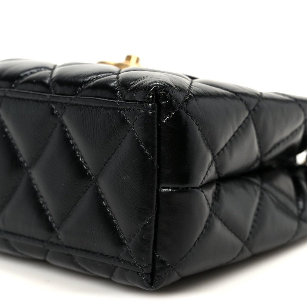 Chanel Shiny Aged Calfskin Quilted Nano Kelly Shopper Black