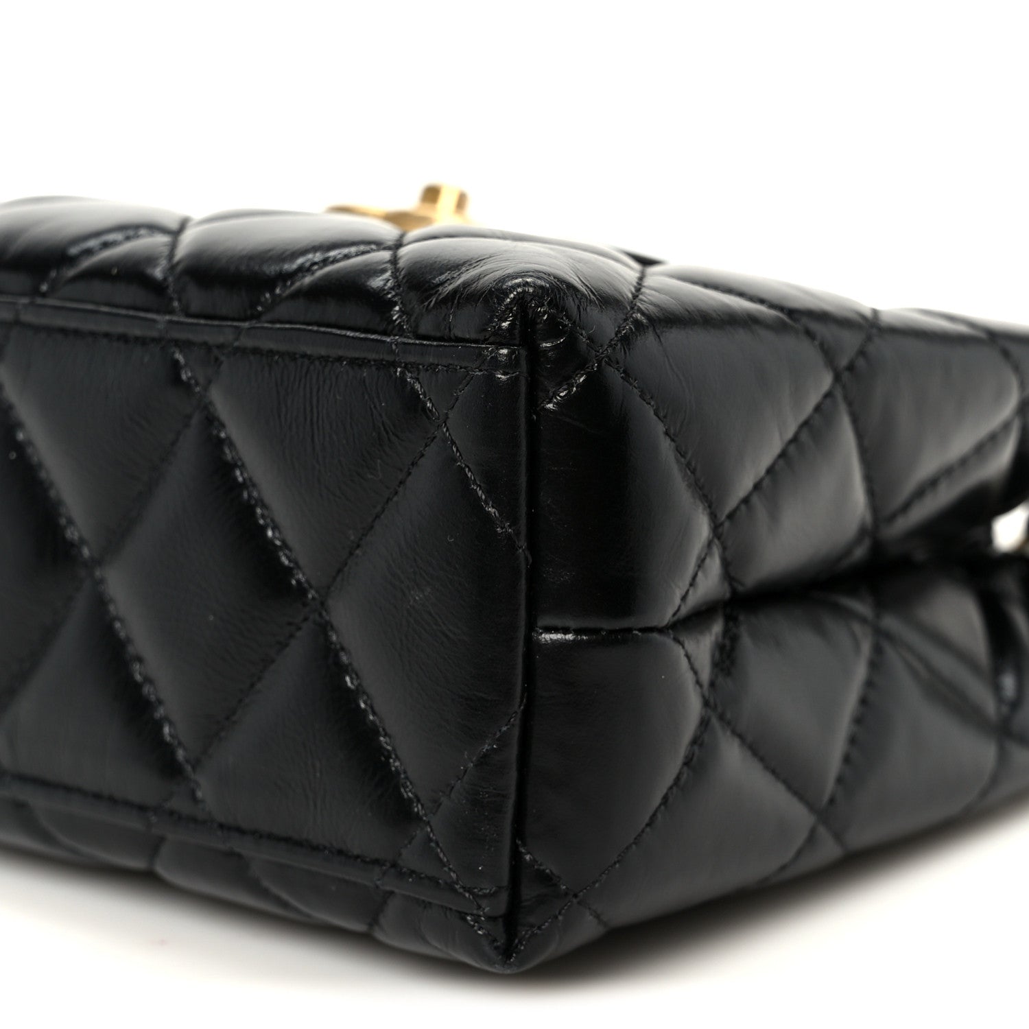 Chanel Shiny Aged Calfskin Quilted Nano Kelly Shopper Black