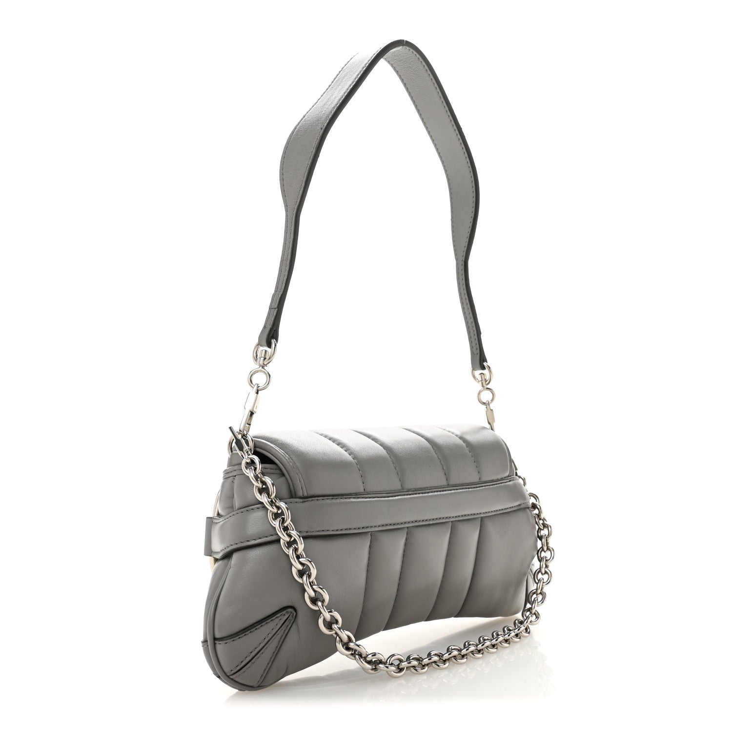 Gucci Nappa Vertical Matelasse Small Maxi Horsebit Chain Shoulder Bag Gray