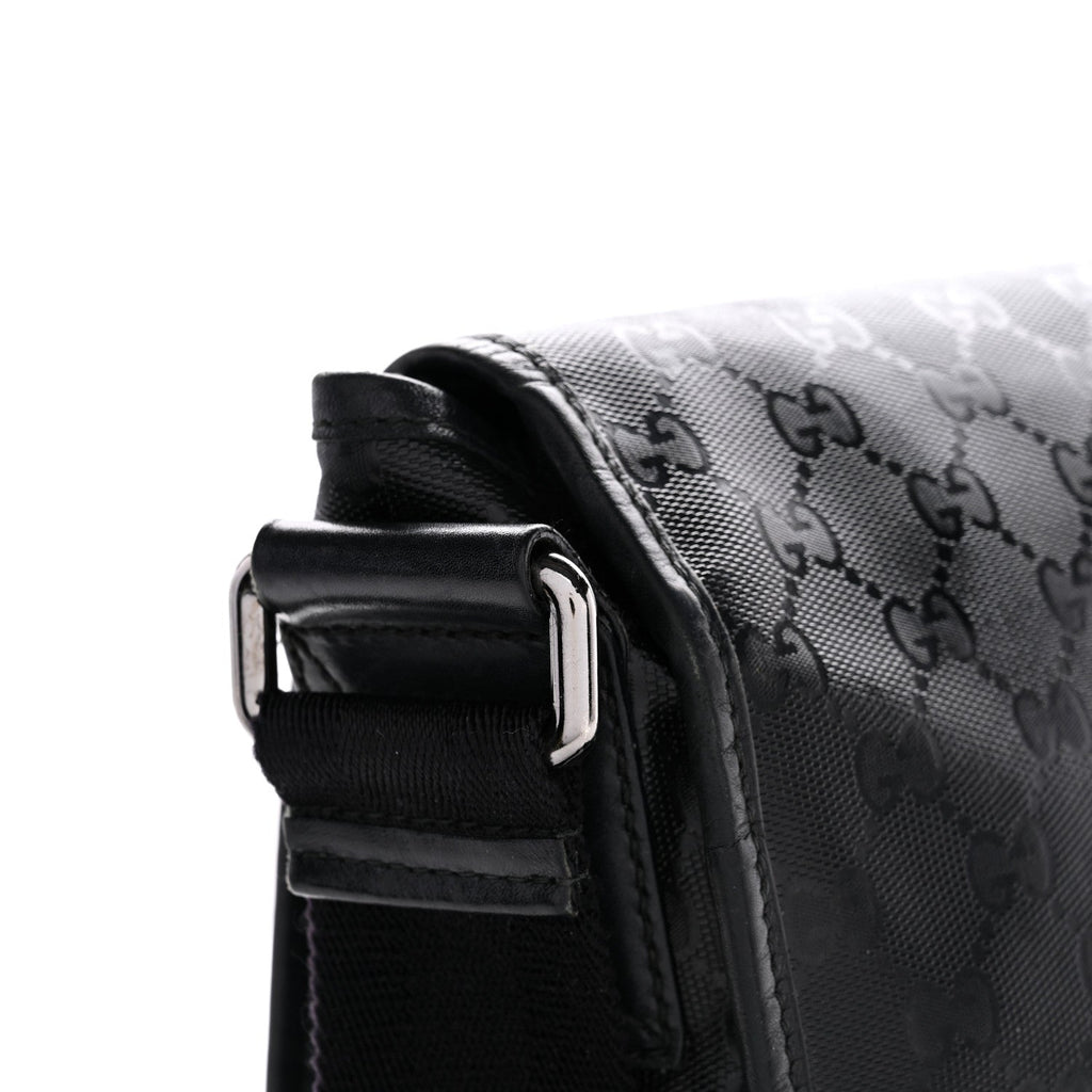Gucci Imprime Monogram Medium Double Buckle Flap Messenger Bag Black