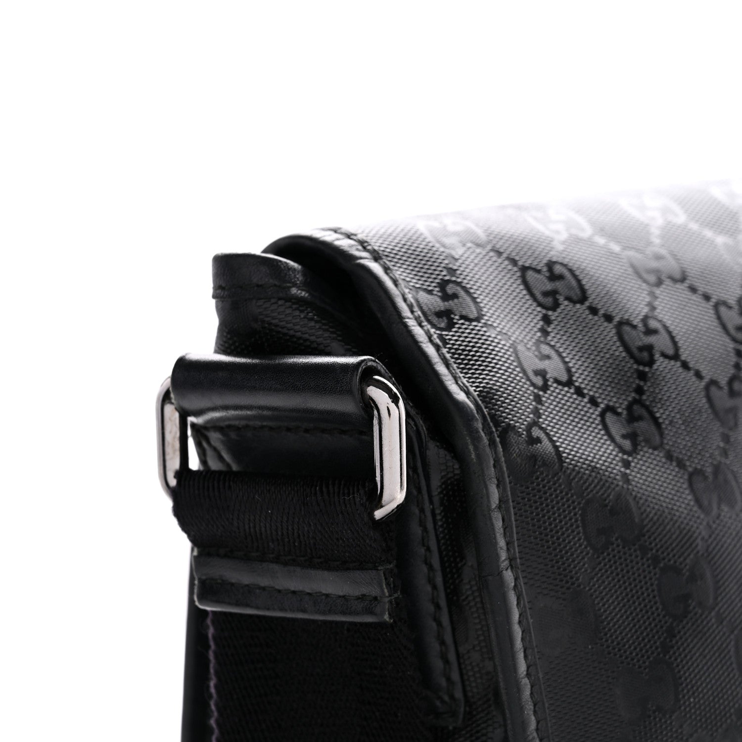 Gucci Imprime Monogram Medium Double Buckle Flap Messenger Bag Black