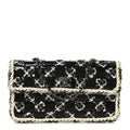 Chanel Tweed Patent Quilted Rectangular Flap Black White
