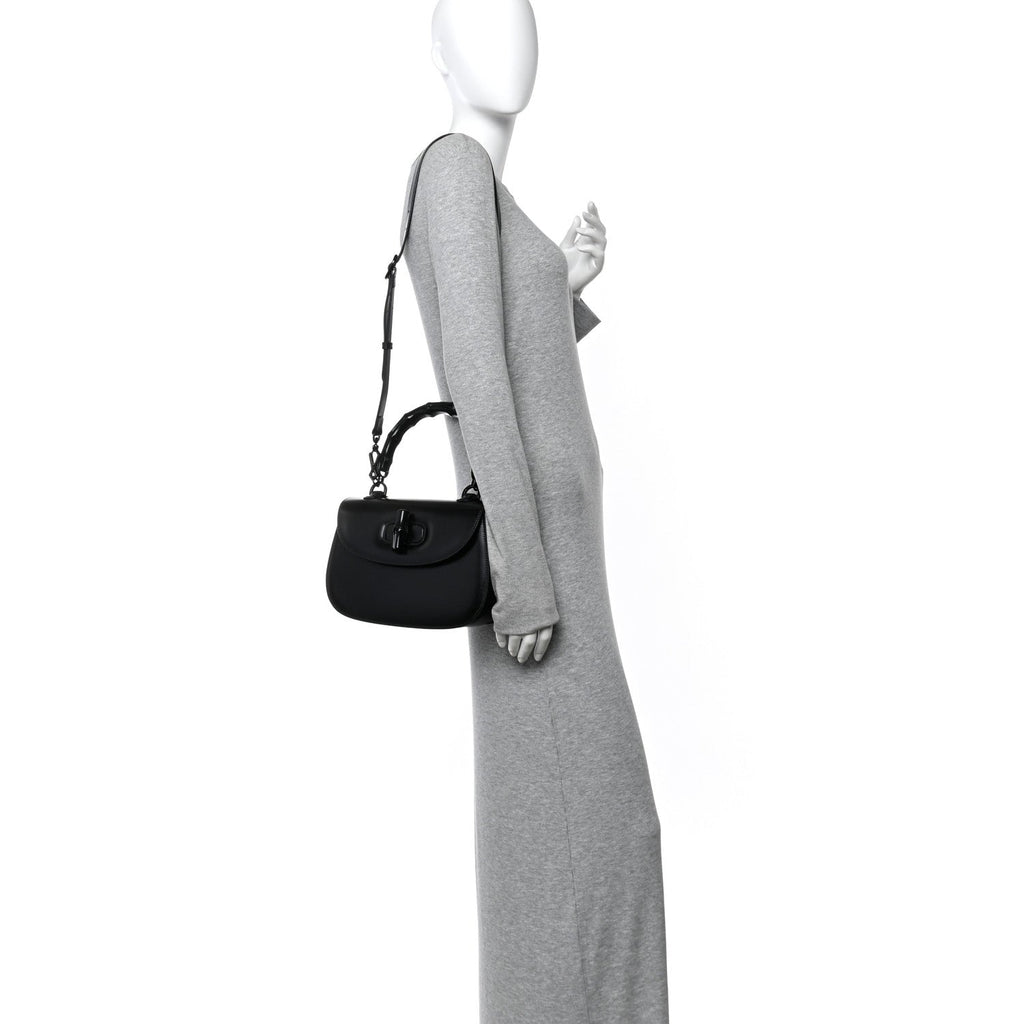 Gucci Boarded Dyana Lux Calfskin Web Monochrome Medium Bamboo 1947 Top Handle Bag Black