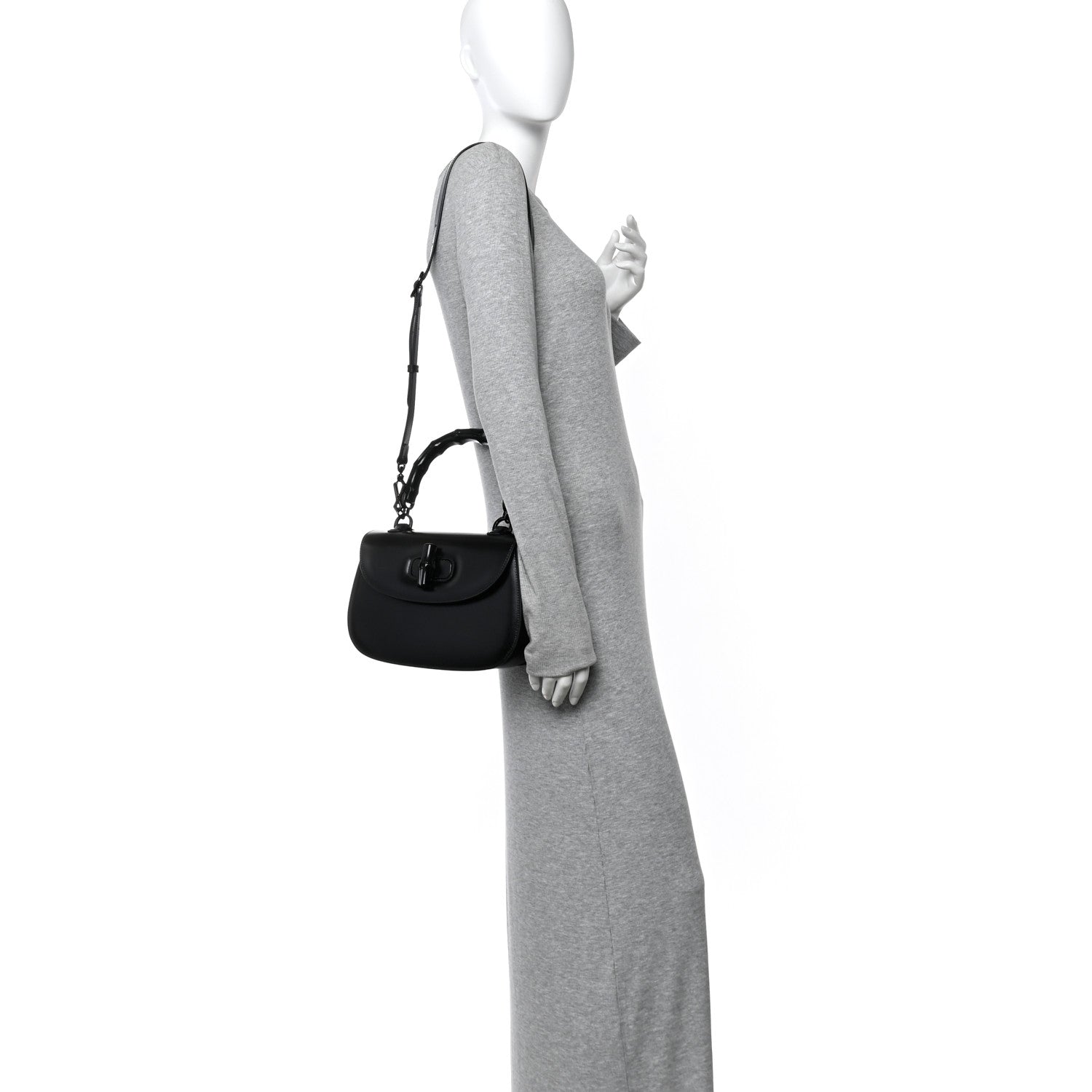 Gucci Boarded Dyana Lux Calfskin Web Monochrome Medium Bamboo 1947 Top Handle Bag Black
