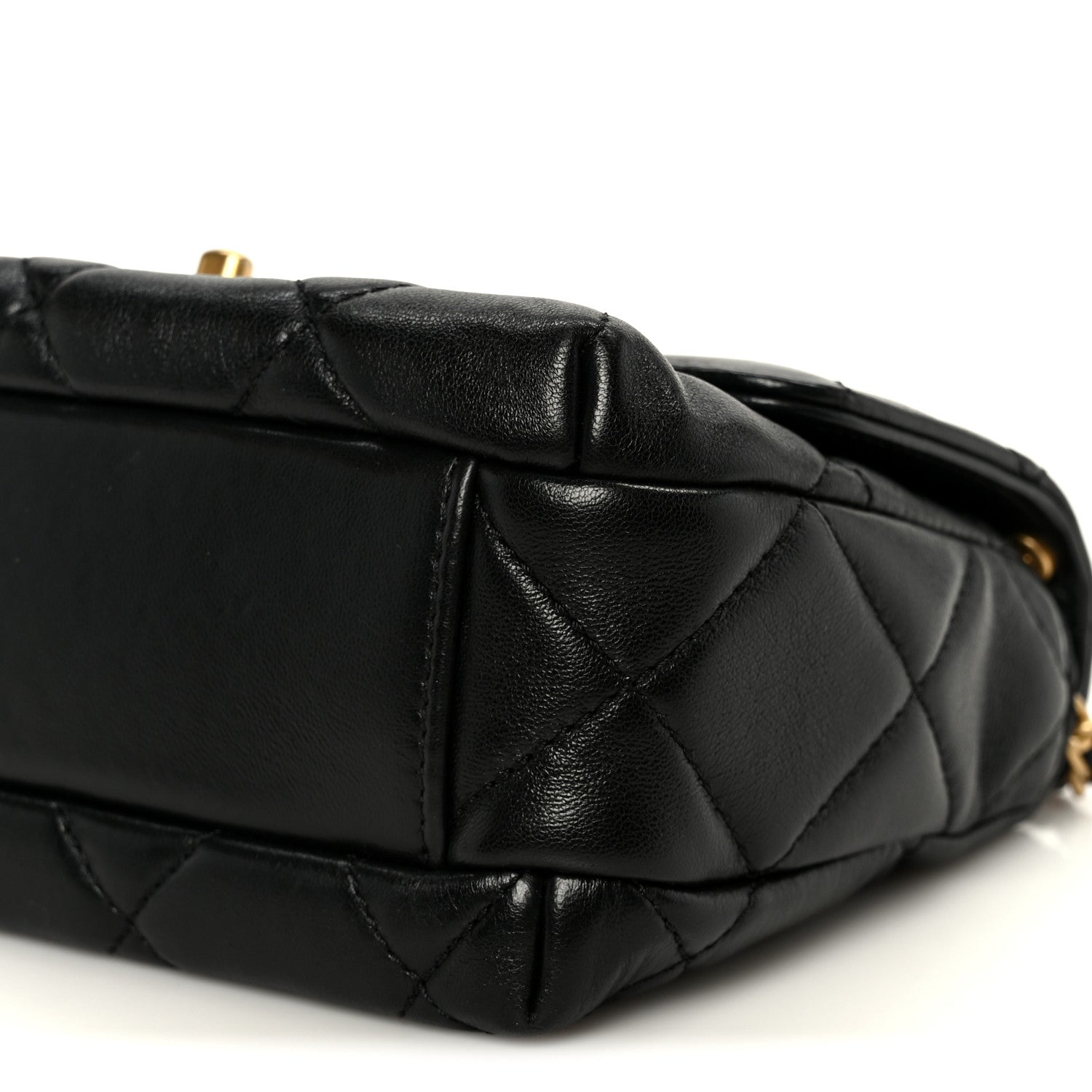 Chanel Shiny Lambskin Quilted Mini Pearl Logo Flap Black