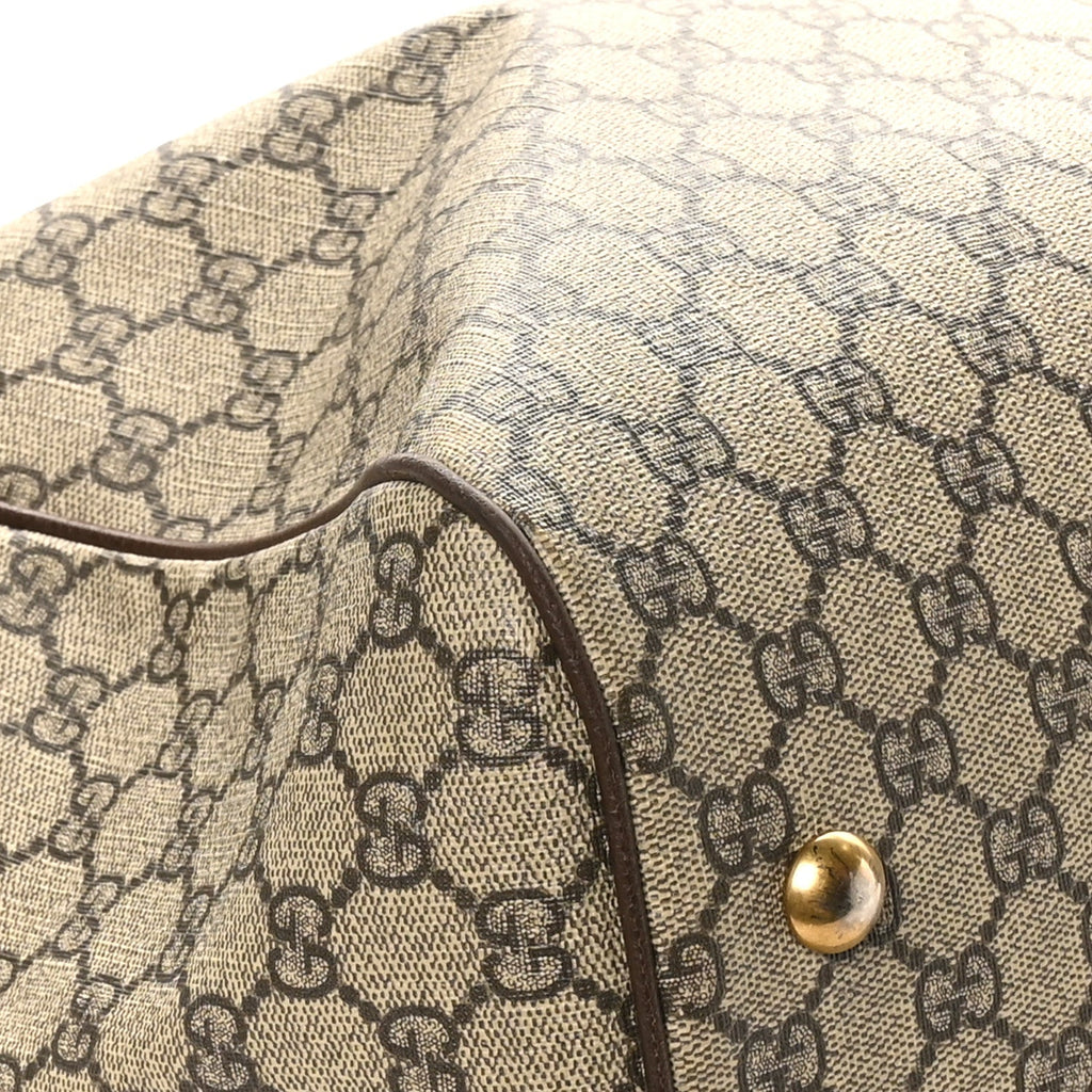 Gucci GG Supreme Monogram Textured Dollar Calfskin Web Medium Ophidia Carry-On Duffle Bag Beige Ebony New Acero