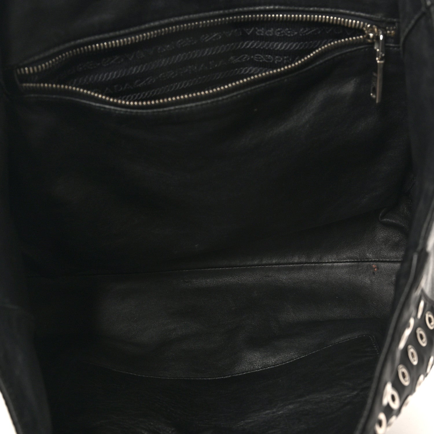 Prada Tessuto Nylon Calfskin Grommet Tote Black