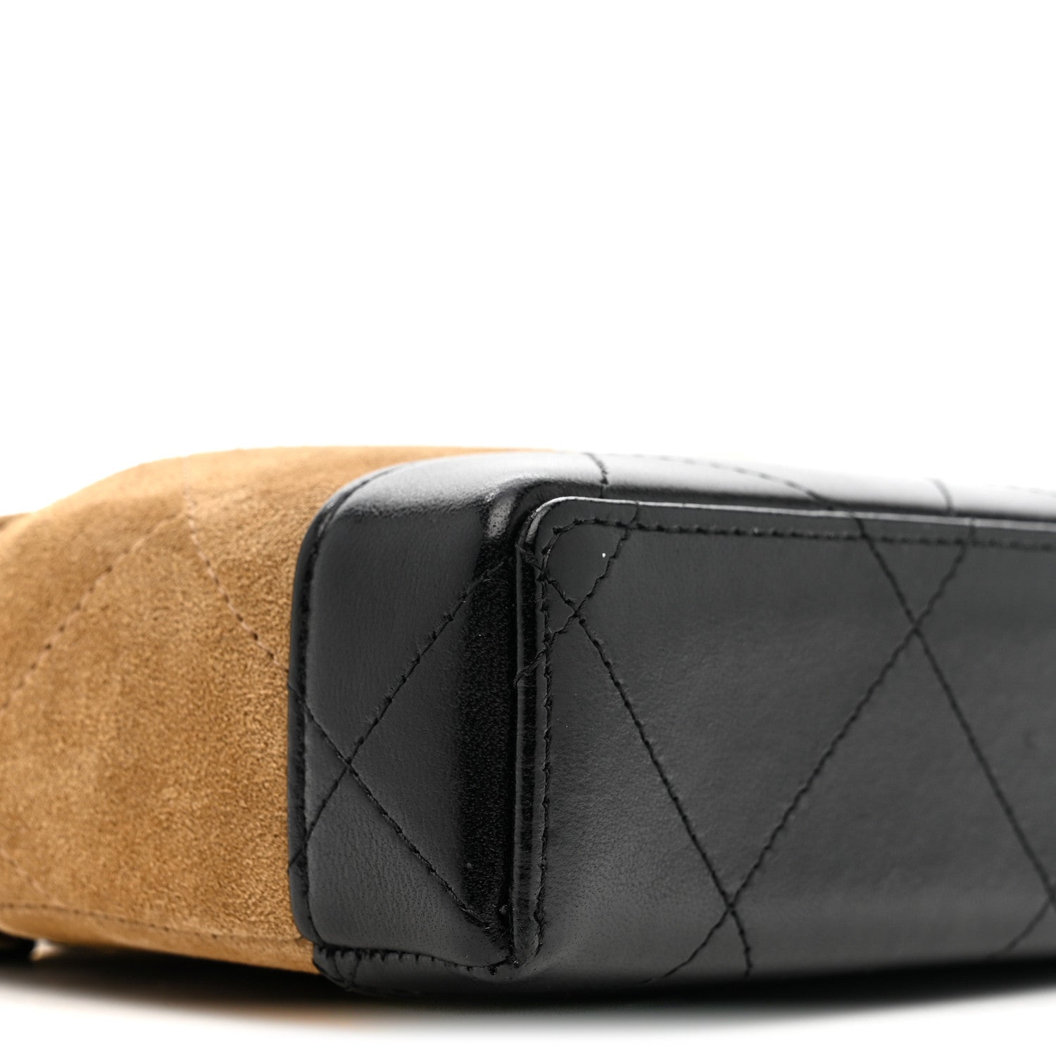 Chanel Suede Calfskin Shiny Lambskin Quilted Top Handle Slim Vanity Case With Chain Beige Black