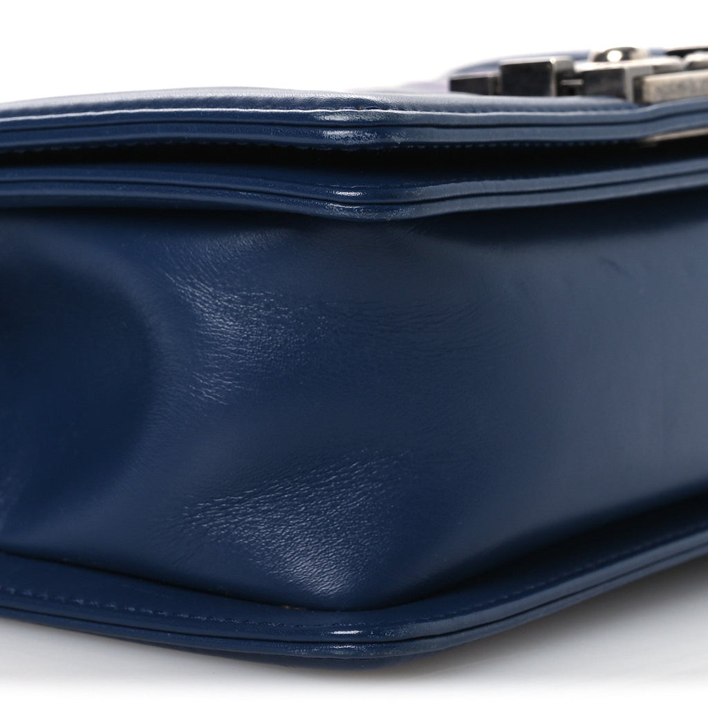 Calfskin Painted Chevron Embossed Small Boy Flap Dark Blue