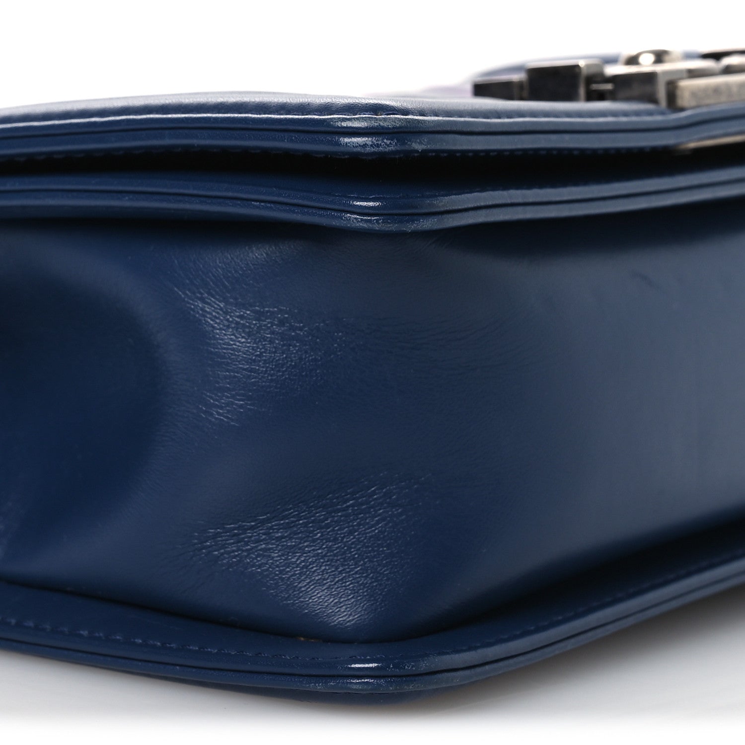 Calfskin Painted Chevron Embossed Small Boy Flap Dark Blue
