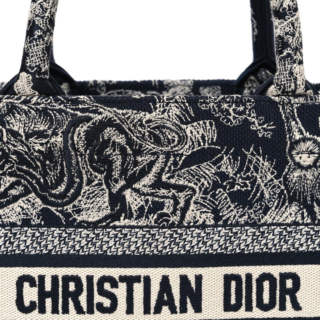 Christian Dior Canvas Embroidered Small Dioriviera Toile De Jouy Book Tote Blue