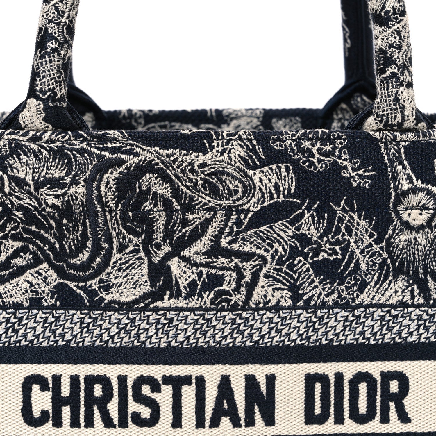 Christian Dior Canvas Embroidered Small Dioriviera Toile De Jouy Book Tote Blue
